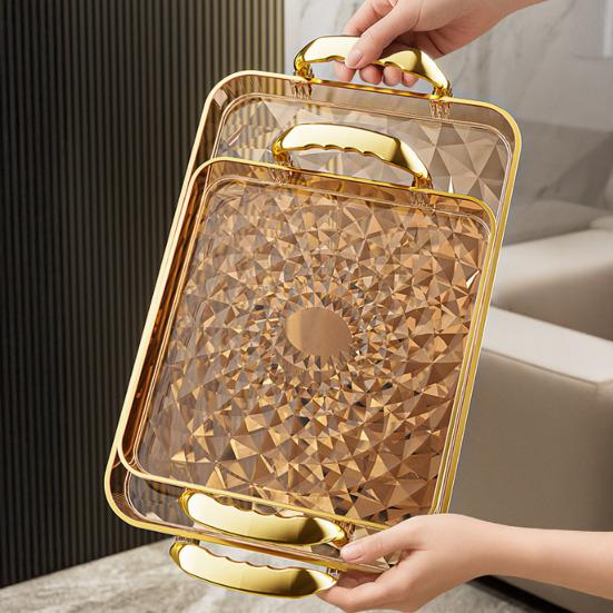 Прозрачный поднос для подачи с ручками, многоцелевой поднос для фруктов, закусок, десертов для домашних вечеринок, штабелируемый, декоративный, для хранения, кухонный органайзер