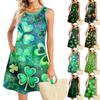 Summer Dresses For Women Beach Boho Sleeveless St. Patrick's Day  Printing Flowy Pocket Tshirt Tank Sundresses