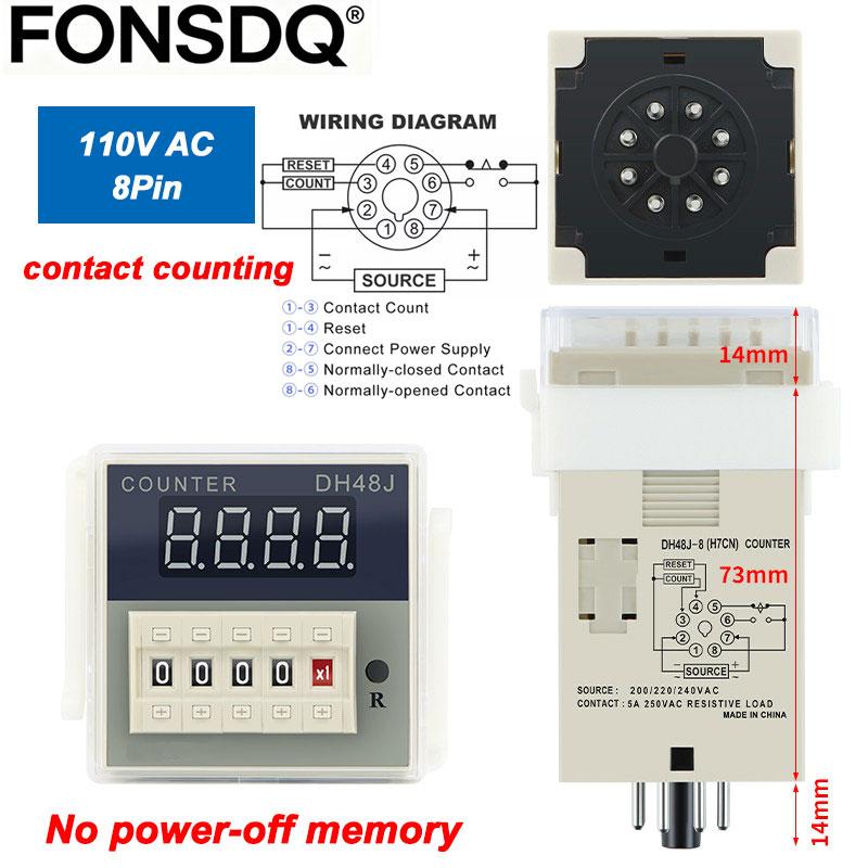 DH48J Counter Relay 1-999900 8 Pin 11Pin DC12V 24V AC110V 220V Contact Electronic Preset Digital Display Relay With Base 1