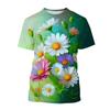 Summer Women's 3D Printed Beautiful Flower Pattern Fashion Street Fun O-Neck Short Sleeve Plus Size Breathable Top
