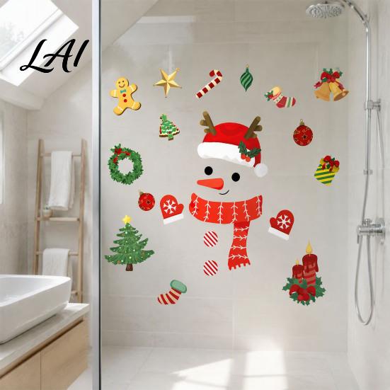 Christmas Window Clings Clings Cartoon Antlers Snowman Wall Stickers Waterproof PVC Decorative Winter Ornaments Decals for Home Glass Windows