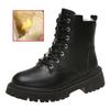 Chunky Heels Lace Up Combat Boots Women Winter Warm Short Plush Ankle Boots Woman Platform Non-Slip PU Leather Short Botas Mujer