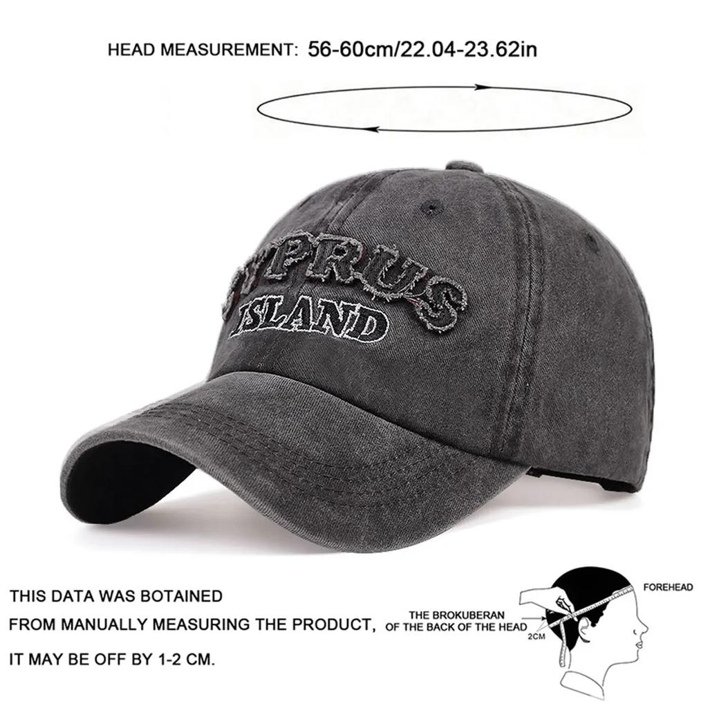 Unisex ISLAND Letter Patch Washed Baseball Caps Adjustable Casual Hats Spring and Autumn Outdoor Sunscreen Hat