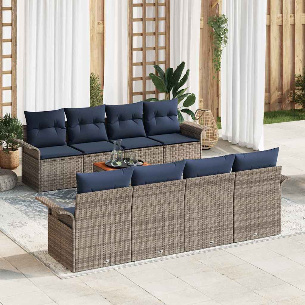 9 Piece Grey Garden Sofa Set with Cushions