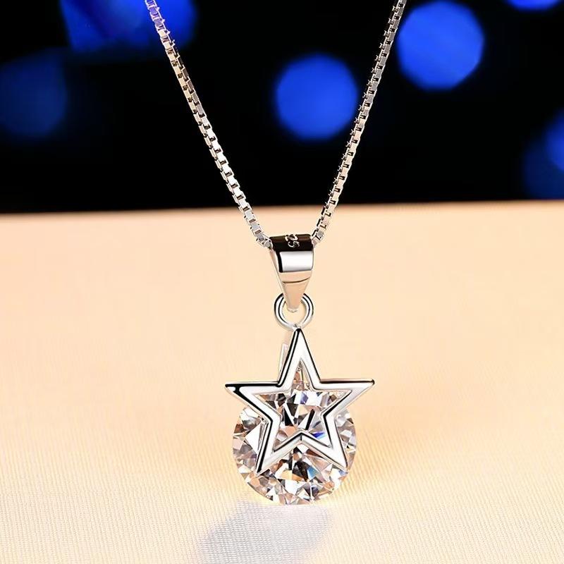 Inlay Korean-style fashion silver jewelry Five-pointed star necklace for women, pentagram pendant, direct supply clavicle chain