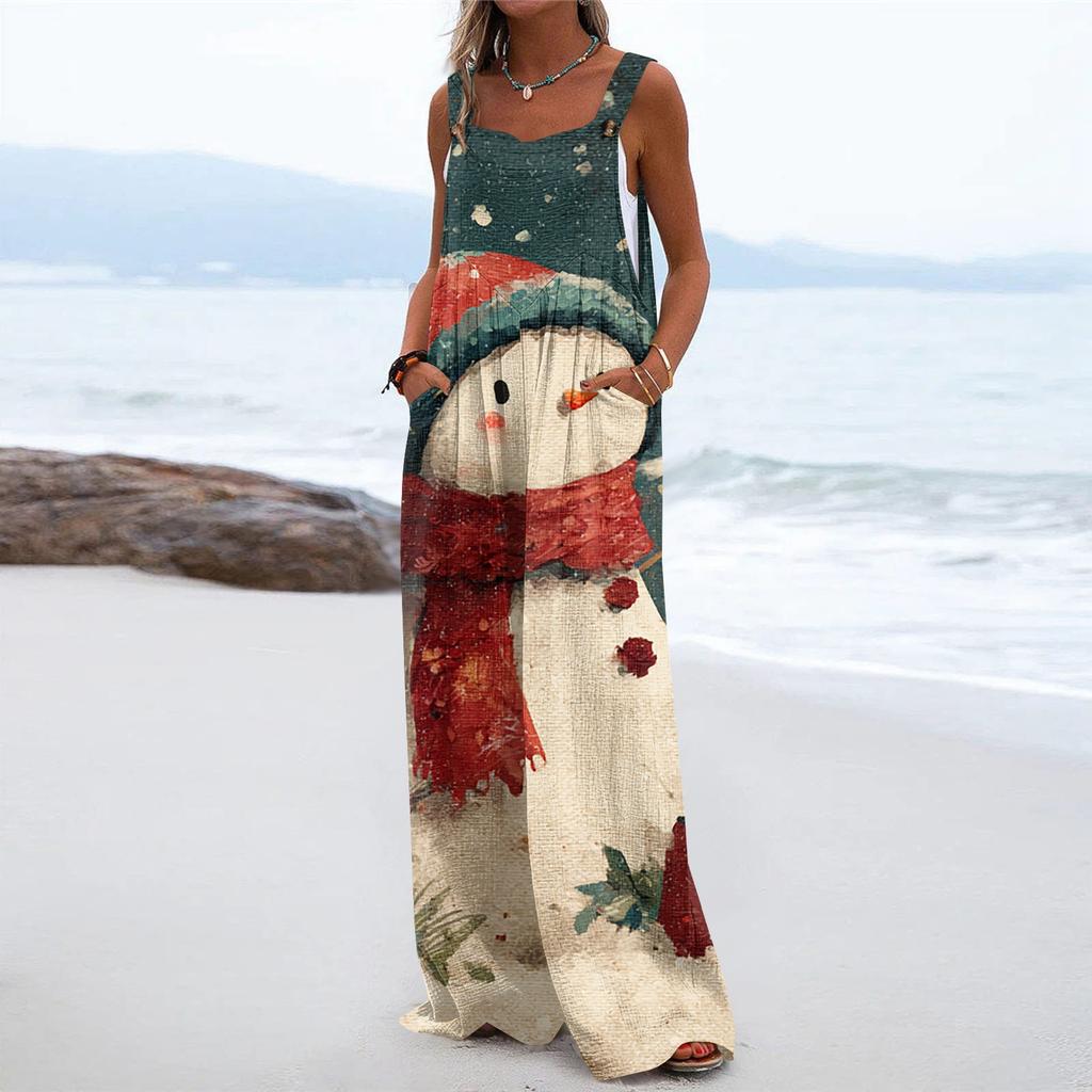 Женский рождественский принт однотонный широкий крой без бретелек майка карман повседневный комбинезон