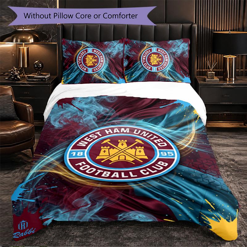 Футбольный комплект постельного белья West Ham United из 3 предметов Мягкий комплект с пододеяльником и наволочками Напечатанный комплект для декора спальни для дома