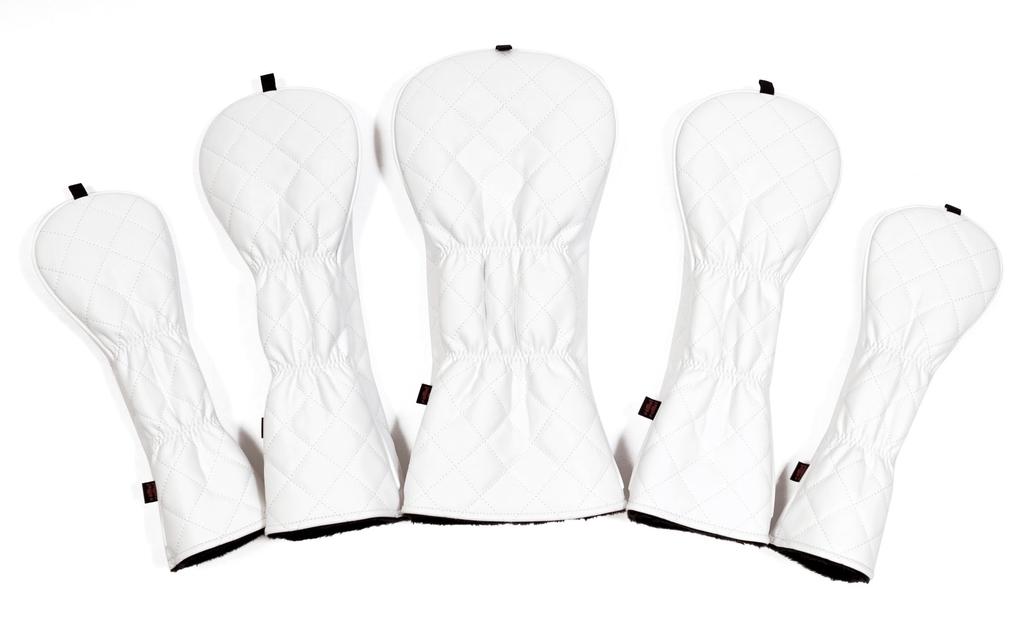 ComoCome Set of Headcovers Smiley 2 Fairway and 2 Utilities 5-Piece (Crown Face) - Driver, Woods, (Quilted White)