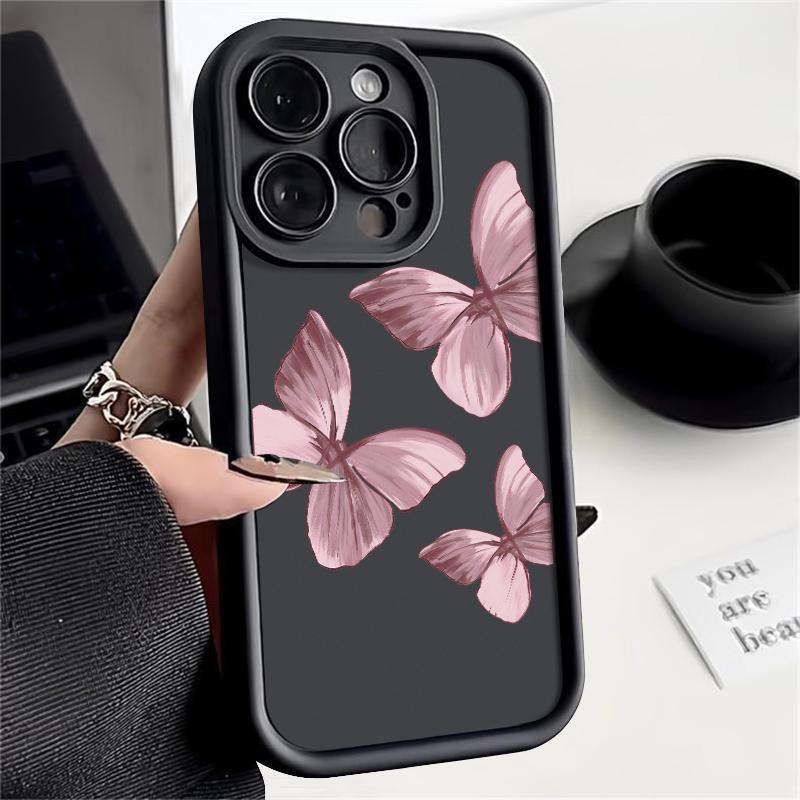 Розовый градиентный силиконовый чехол с бабочкой для IPhone 16 14 15 Pro Max 11 12 13 Pro Max 15 Plus Ударопрочный чехол для телефона Funda