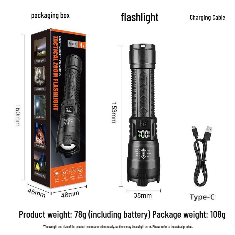Portable USB Rechargeable High-Brightness LED Flashlight for Outdoor and Emergency Use