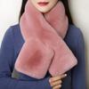 Women Winter Warm Faux Rabbit Fur Plush Neckerchief Wrap Solid Color Neck Warmer Cross Scarf