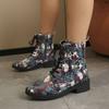 European and American Fashion Boots 2024 Winter New Print British Style Exterior Thin Versatile Women's Leather Boots Platform