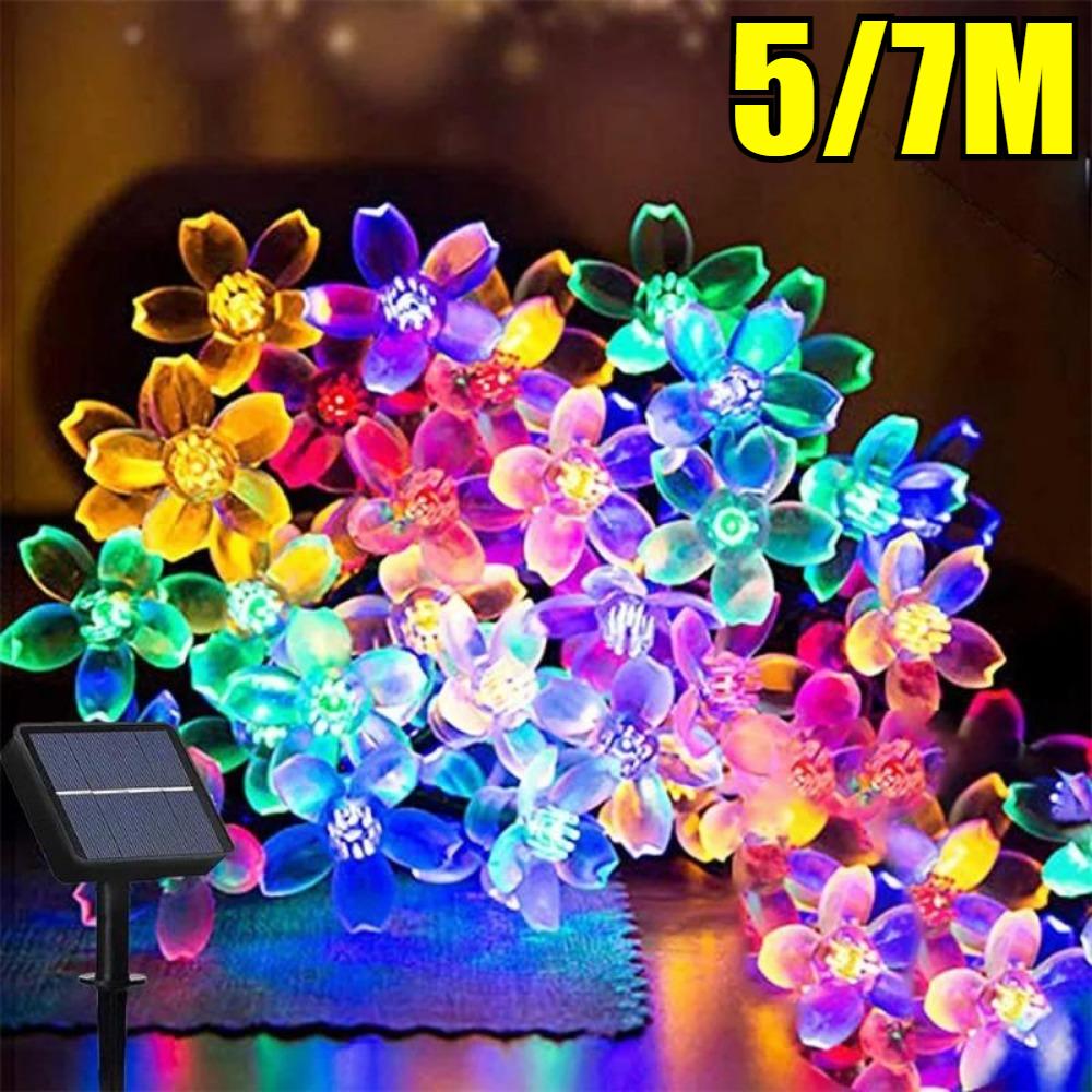 Водонепроницаемая гирлянда Sakura Fairy Solar 5/7M 50LEDs для украшения садовой вечеринки идеи подарков на новоселье рождественское украшение двора