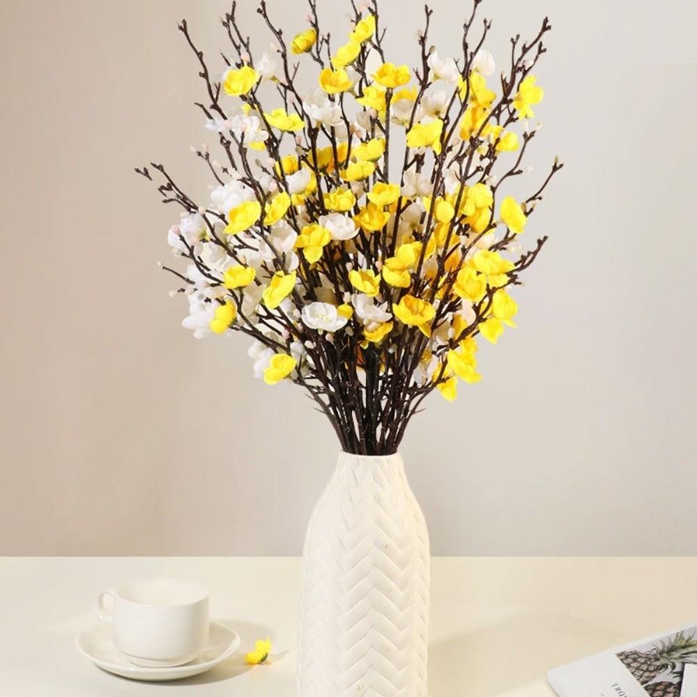 6PCS Plastic Artificial Plum Branches Lifelike Fake Silk Flower Wedding Ceremony
