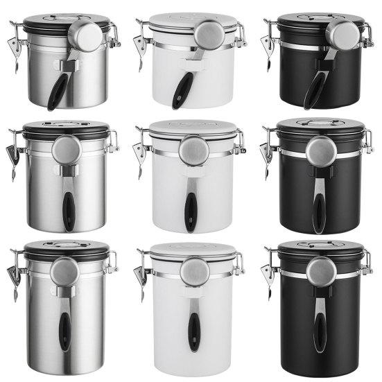 1 комплект, герметичная банка из нержавеющей стали, 1200/1500/1800 мл, односторонний клапан CO2, практичная герметичная банка для кофе, чайные листья с крышкой