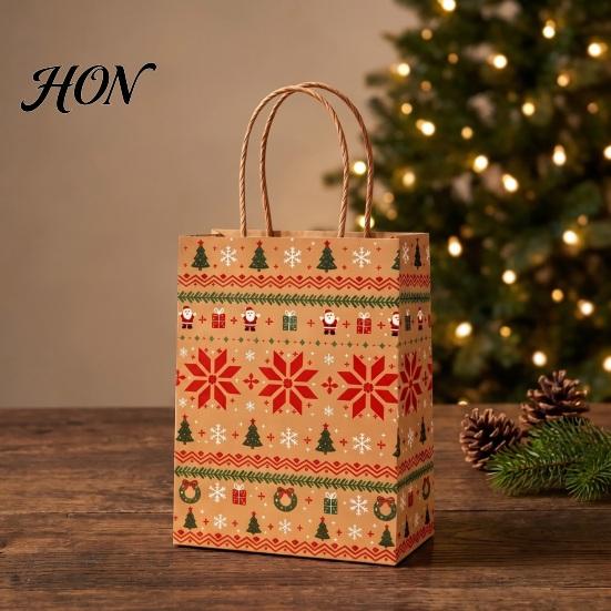Holiday Party Favor Bags 12PCS Christmas Paper Gift Bags, Sturdy Festive Goodie with Handle, Decorative Treat Packaging for Presents And Favors