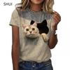 Animal Series Digital 3D Printed Men's Women's Short Sleeved T-shirt Cute Cat Round Neck Base Top