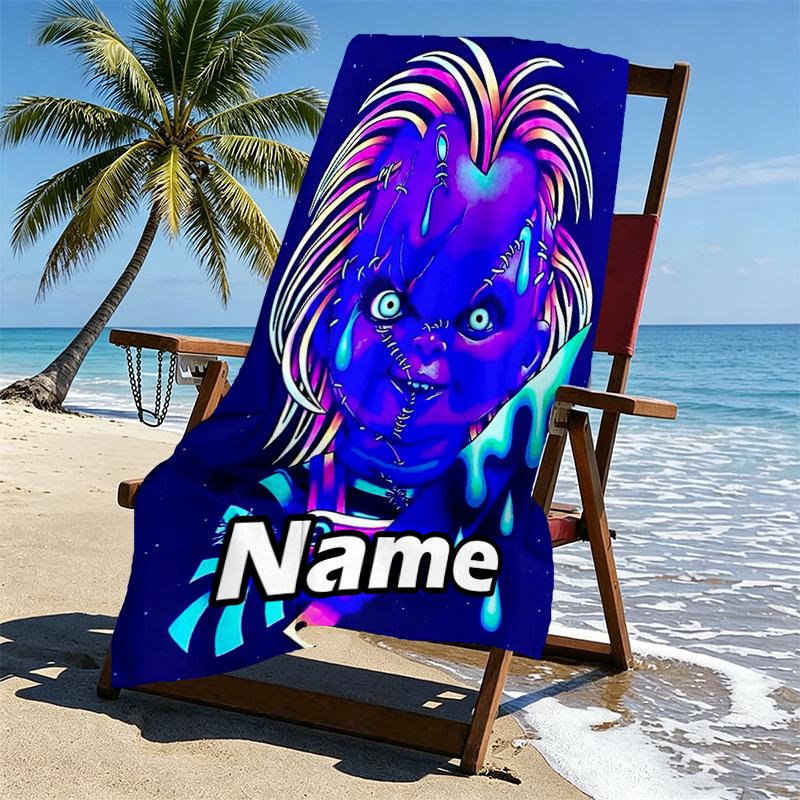 Custom Name Personalized Bride of Chucky Print Beach Towel, for Trip Camping Beach Party Home Decor, Birthday Gift for Family & Friends