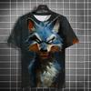 Fashion Men's Casual T-shirt 3D Printing Fun Animal Print Short Sleeve Street Fashion Wolf Fox Print Round Neck Top