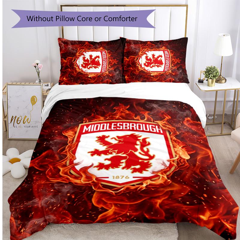 Middlesbrough FC Printed 3PCS Bedding Set Breathable Duvet Cover with Pillowcases Decorative Bed Linen for Bedroom Home