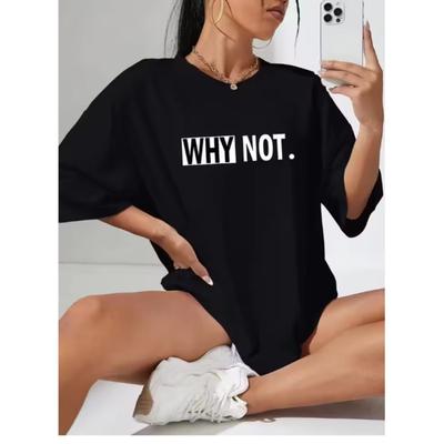 Черная Повседневная Футболка с Крупным Белым Принтом 'WHY NOT' Прочная Большого Размера Повседневная Футболка для Путешествий Ежедневной Моды Уличная Одежда