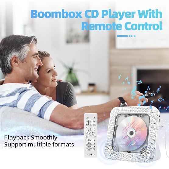 Вертикальный эстетичный CD-плеер, настольный проигрыватель дисков с Bluetooth 5.0, стереодинамиками Hi-Fi, пультом дистанционного управления, FM-радио, USB, AUX, питание Type-C