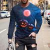 Spring and Autumn Round Neck Halloween Thriller Pumpkin Pattern 3D Printed Top Fashionable Casual Long Sleeved Men's T-shirts