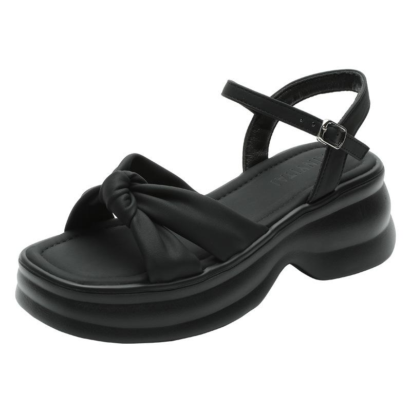 Босоножки на платформе в стиле феи, женская уличная обувь 2025 лето, новые с бантом, на толстом каблуке, модные пляжные туфли