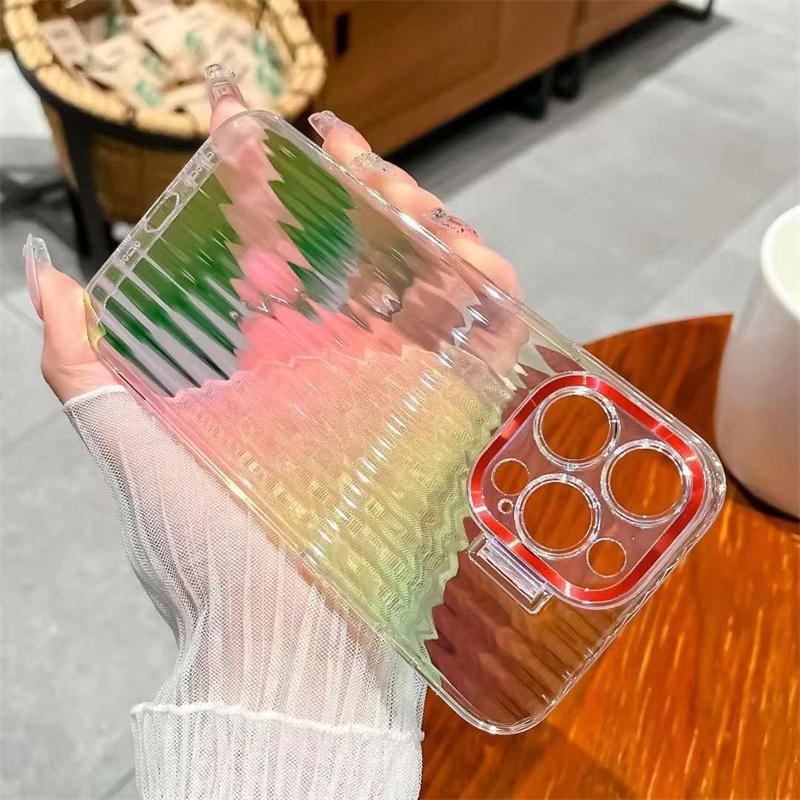 Роскошный красочный чехол для телефона с держателем лазерной линзы для iPhone 14 13 12 Pro Max, прозрачный акриловый противоударный чехол