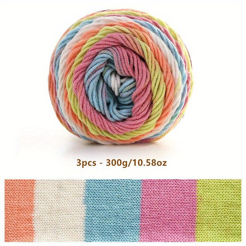 Набор из 3 мотков по 300 г/10,58 унции Мягкая и прочная многоцветная пряжа с градиентным окрашиванием из смеси хлопка и акрила для вязания свитеров, шарфов