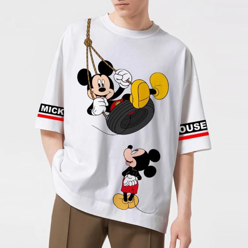 Летняя Новая футболка с принтом Микки Мауса от Disney для мужчин, с коротким рукавом, с круглым вырезом, повседневные, спортивные, уличная одежда, оверсайз, унисекс
