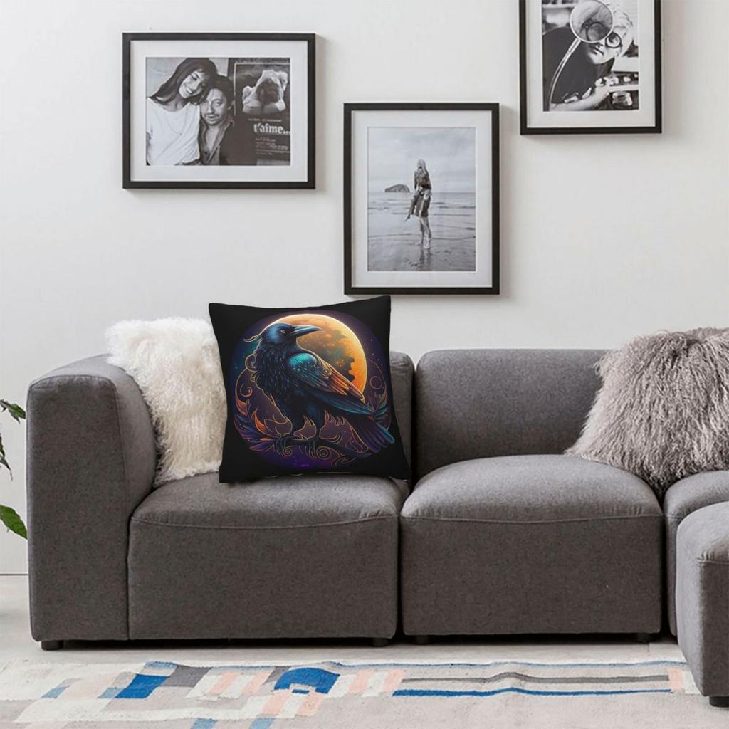 Mystical Full Moon Raven Spirit Square Pillowcase Polyester Linen Velvet Printed Zip Decor Pillow Case Home Cushion Case
