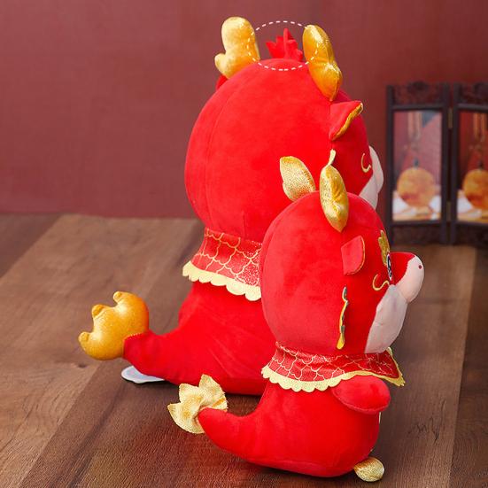 2024 Год Дракона Плюшевая Кукла С Вышивкой Стоячая Милая Китайская Весенний Фестиваль Год Дракона Зодиака Дракон-талисман Животное Плюшевая Игрушка Новогодний Подарок