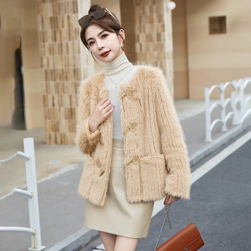 Зимнее новое стильное пальто из лисьего меха, цельное женское замшевое пальто с роговыми пуговицами, теплое пальто