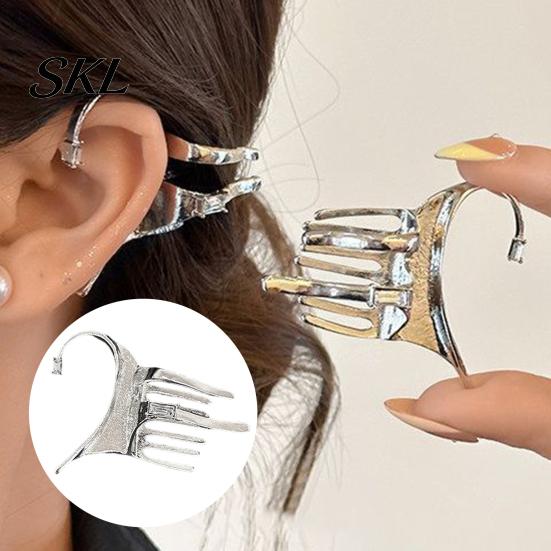 Embellished Earrings Silver Ear Cuff for Women, No Piercing Metal Elf Cool Girl Fashion Jewelry Cuff, Cartilage Climber Clip Hair Styling Accessory