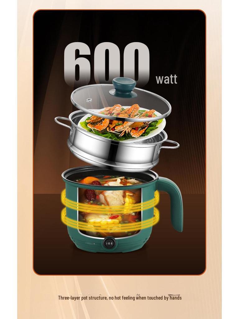 Компактная многофункциональная электрическая лапшеварка: Сковорода с антипригарным покрытием и кастрюля из нержавеющей стали для общежитий