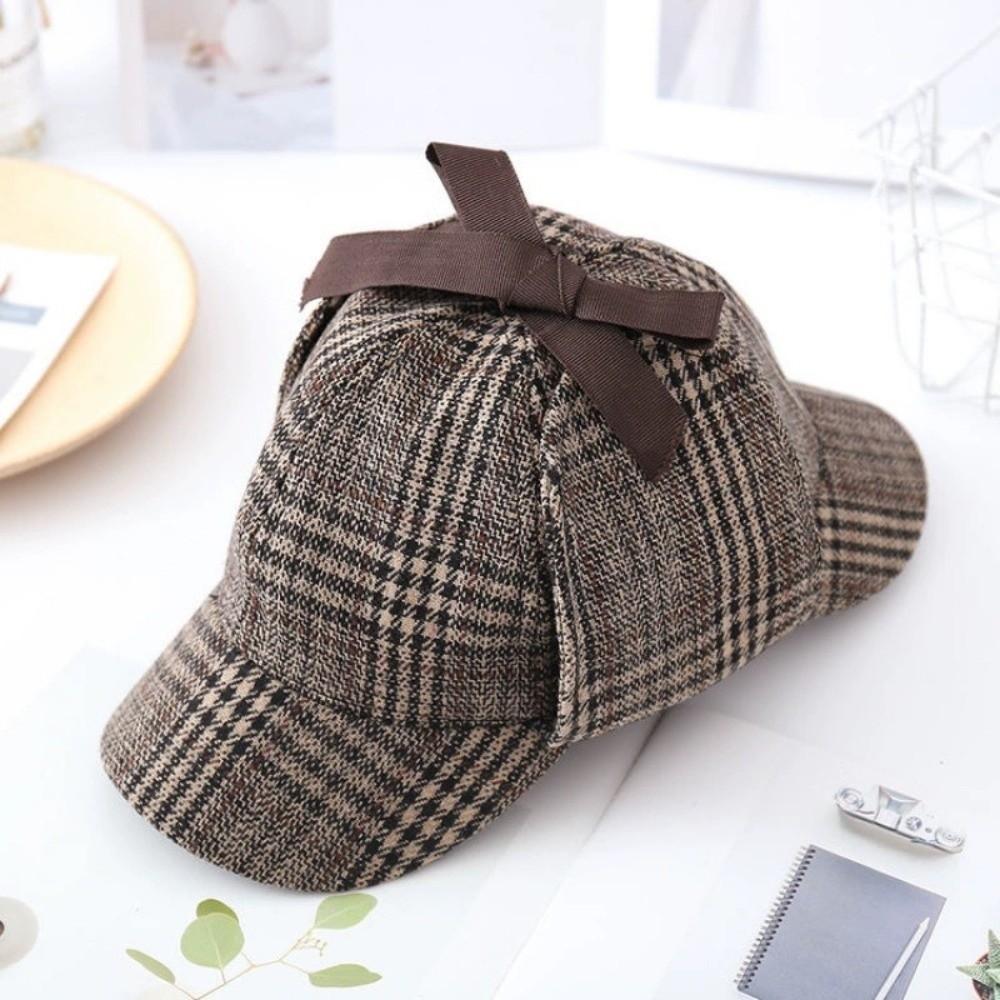 Double-Cap Brim Ear Protection Cap All Seasons Baseball Cap Vintage Detective Cap Women