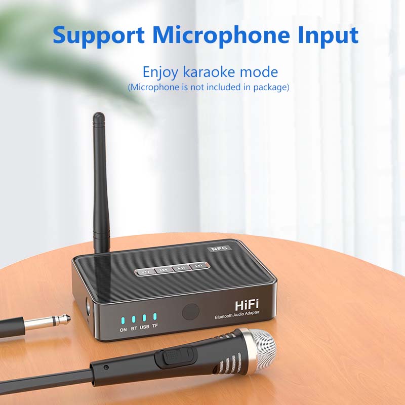 VAORLO Беспроводной адаптер NFC U-Disk TF Play с разъемом для микрофона Поддержка караоке Стерео Музыка Bluetooth-приемник Передача на большие расстояния