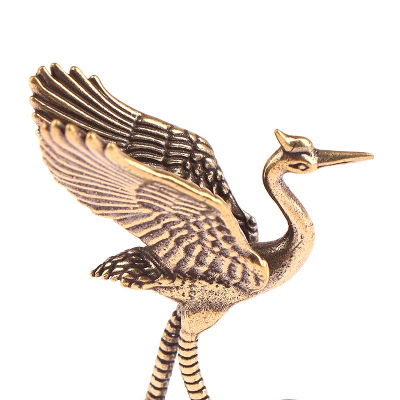 1Pc Brass Crane Figurines Miniatures Desktop Ornaments Living Room Decoration