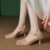 2024 Новые женские туфли из натуральной кожи, сандалии в римском стиле на толстом высоком каблуке, удобные повседневные туфли, женские летние туфли-лодочки с квадратным носком
