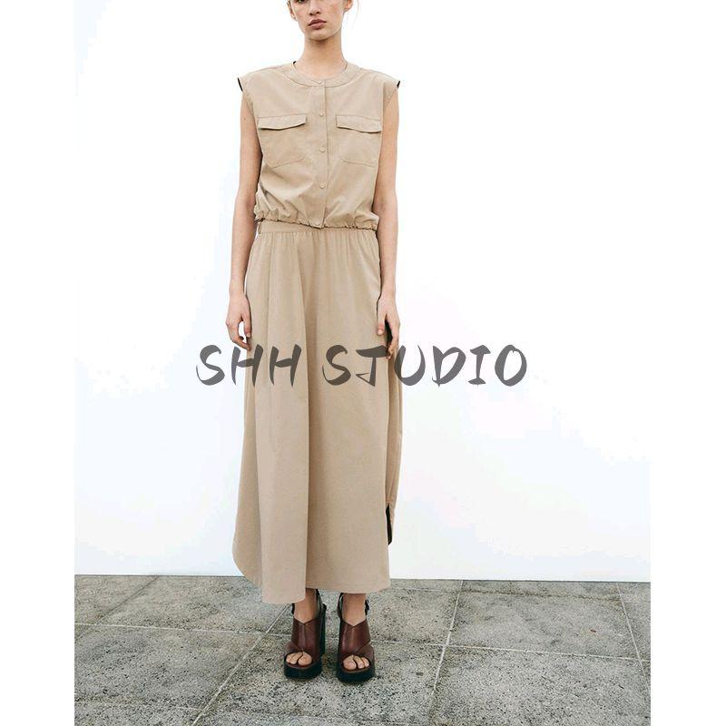 Spring and Summer New Women's Clothing French Press Ornament Minimalist Elastic Hem Round Neck Sleeveless Vest 8351025