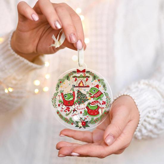 Animal Christmas Ornament 2D Flat Acrylic Ornament Cartoon Santa Hat Animal Hanging Decoration for Christmas Tree Mantel