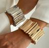 European-American Punk Style Wide Metal Spring Bracelet with Vertical Grain for Women