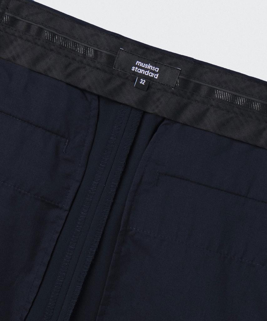 MUSINSA STANDARD Light Plain One-Pleat Wide Hidden Elastic Waist Slacks [Navy]