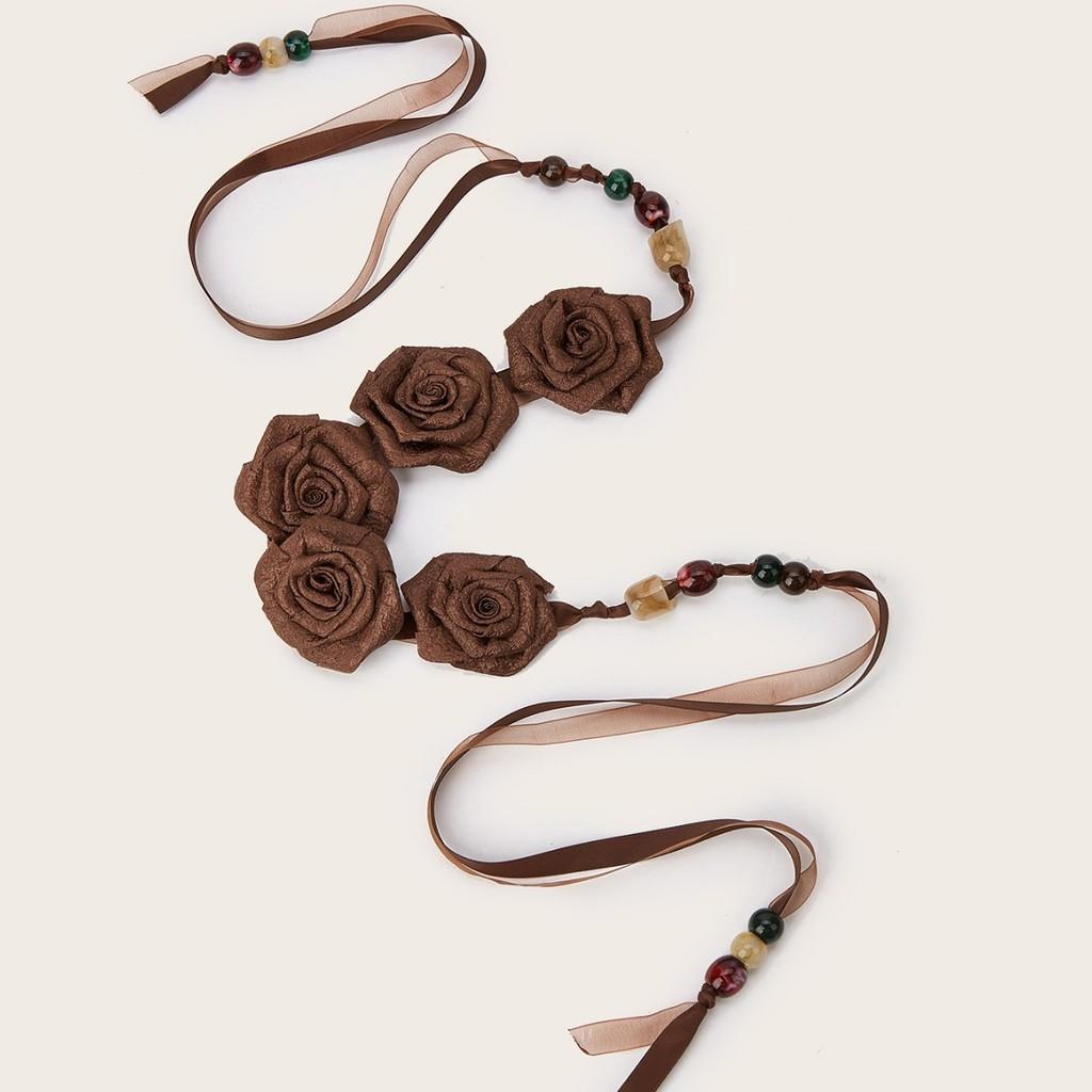 Beads Flower Shape Faux Leather Waist Belt For Dress Accessories Gift Fashion