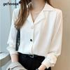 Spring Summer Office Lady Elegant Fashion Long Sleeve Chiffon Shirt Women Lapel Temperament All-match Blouse Female Cardigan Top