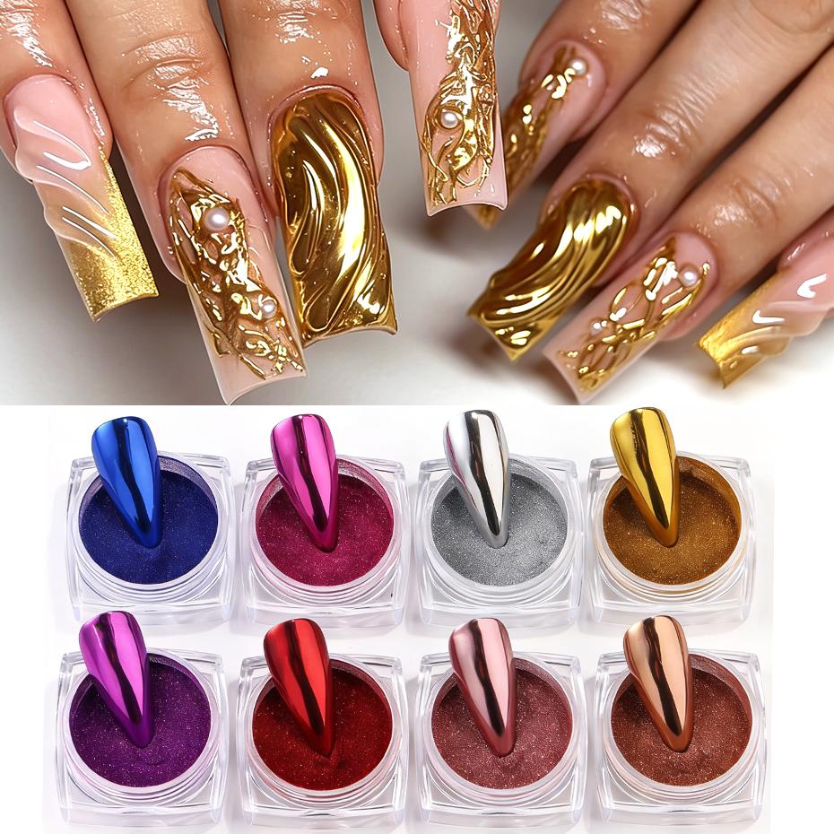 Xiaomi 8 Boxes Chrome Metallic Nail Powder Pigment Gold Silver Blue Red Mirror Nail Art Powder Glitter Rubbing Dust Nail Art Decoration
