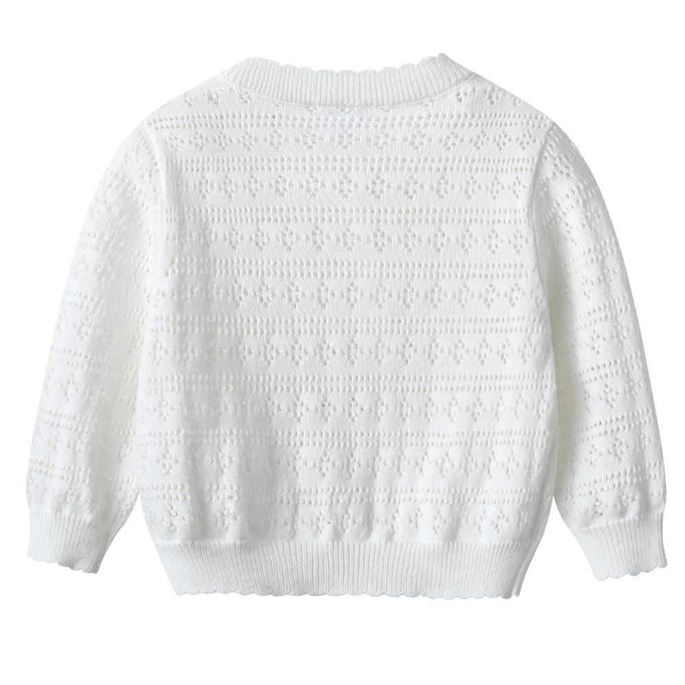 Корейский детский свитер-жакет с круглым вырезом и ажурной вязкой, тонкий вязаный кардиган для девочек на весну и лето