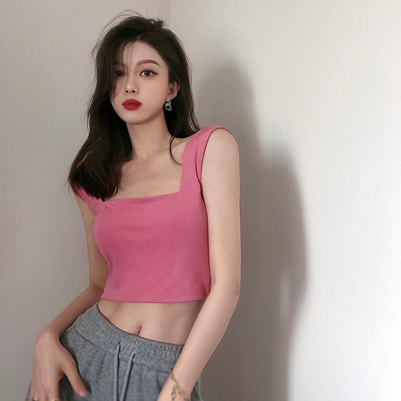 Женский укороченный жилет-топ однотонный с квадратным вырезом и нагрудной подкладкой