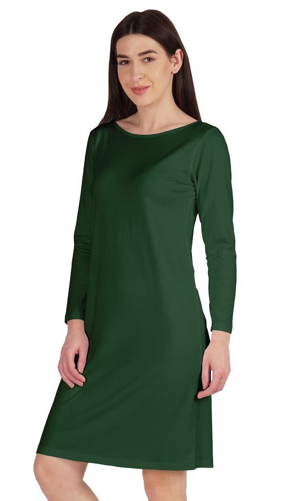 Inkmeso Knee Length Plain Dress Long Sleeve Boat Neck Tshirt Dress For Women